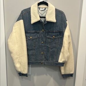 Denim Jacket with Sherpa Sleeves